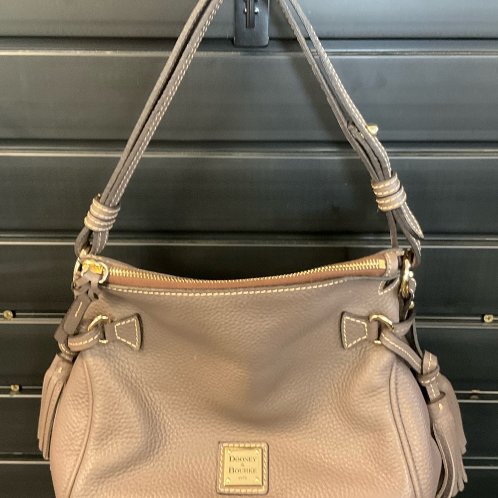 Dooney & Bourke Taupe Pebbled Leather Hobo Shoulder Bag